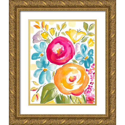 Flower Delight I Gold Ornate Wood Framed Art Print with Double Matting by Minasian, Julia