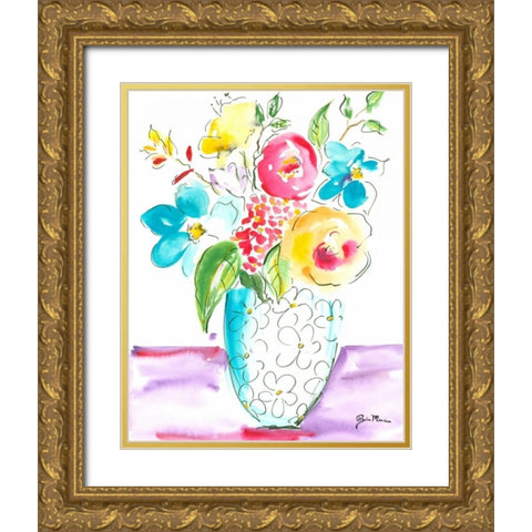 Flower Burst Vase I Gold Ornate Wood Framed Art Print with Double Matting by Minasian, Julia