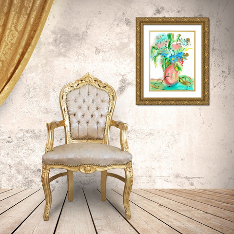 Flower Burst Vase II Gold Ornate Wood Framed Art Print with Double Matting by Minasian, Julia