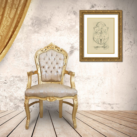 Vintage Padlock I Gold Ornate Wood Framed Art Print with Double Matting by Harper, Ethan