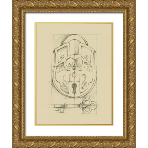Vintage Padlock I Gold Ornate Wood Framed Art Print with Double Matting by Harper, Ethan