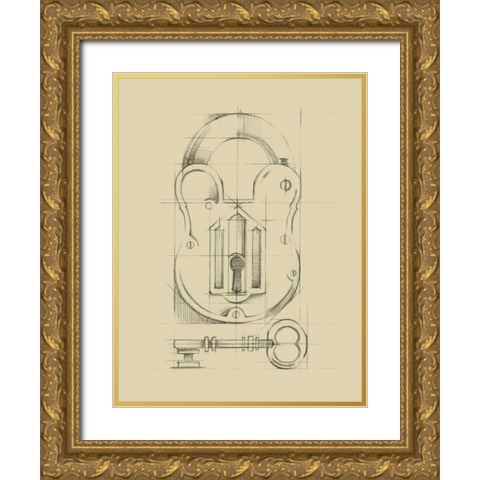 Vintage Padlock II Gold Ornate Wood Framed Art Print with Double Matting by Harper, Ethan