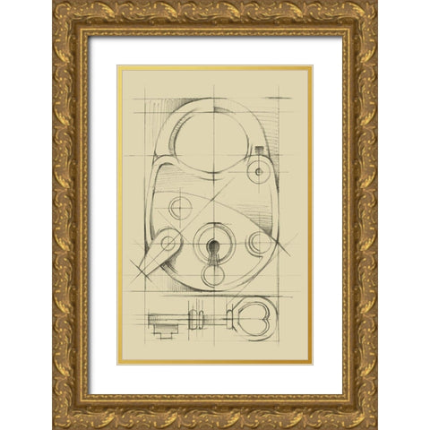 Vintage Padlock IV Gold Ornate Wood Framed Art Print with Double Matting by Ethan Harper