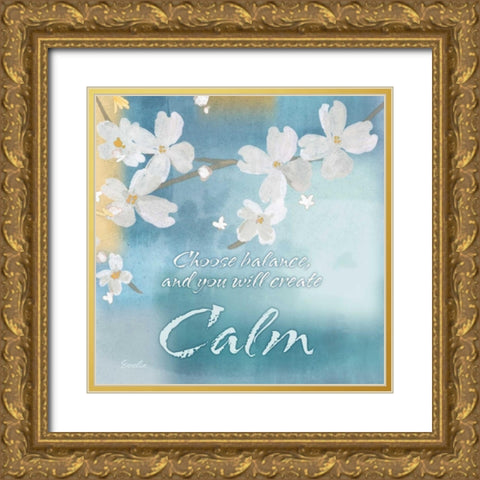 Blue Floral Inspiration IV Gold Ornate Wood Framed Art Print with Double Matting by Evelia Designs