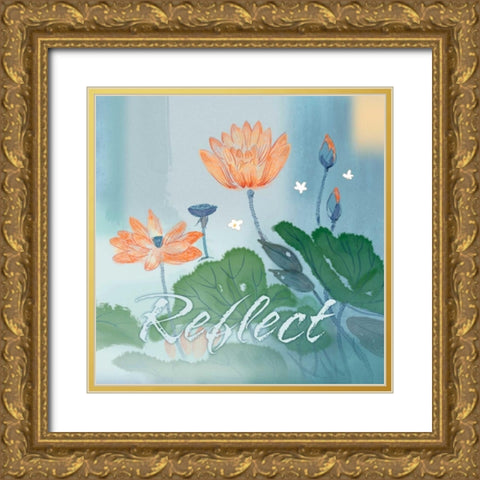 Blue Floral Inspiration V Gold Ornate Wood Framed Art Print with Double Matting by Evelia Designs