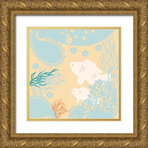 Junes Fish II Gold Ornate Wood Framed Art Print with Double Matting by Evelia Designs