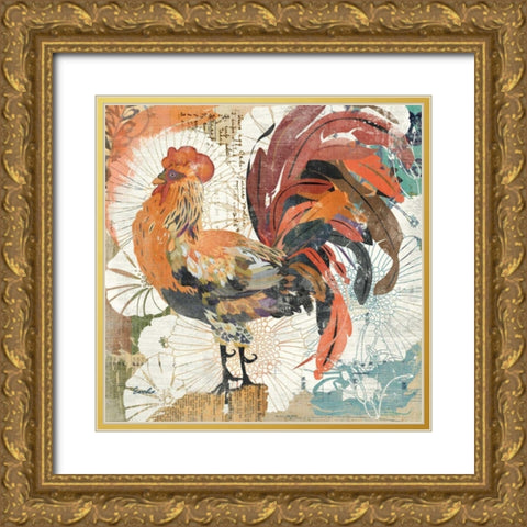 Rooster Flair II Gold Ornate Wood Framed Art Print with Double Matting by Evelia Designs