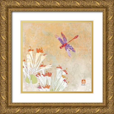 Dragonfly Lustre I Gold Ornate Wood Framed Art Print with Double Matting by Evelia Designs