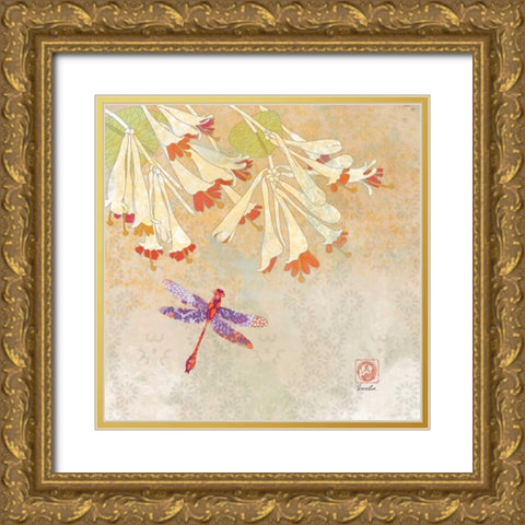 Dragonfly Lustre II Gold Ornate Wood Framed Art Print with Double Matting by Evelia Designs
