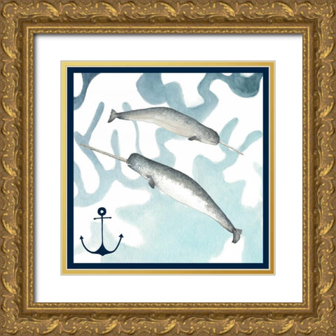 Whale Composition II Gold Ornate Wood Framed Art Print with Double Matting by Meagher, Megan