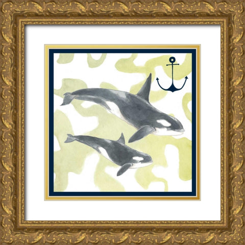 Whale Composition III Gold Ornate Wood Framed Art Print with Double Matting by Meagher, Megan