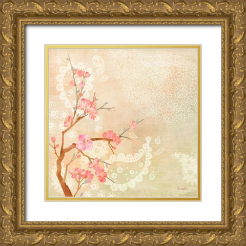 Sweet Cherry Blossoms II Gold Ornate Wood Framed Art Print with Double Matting by Evelia Designs