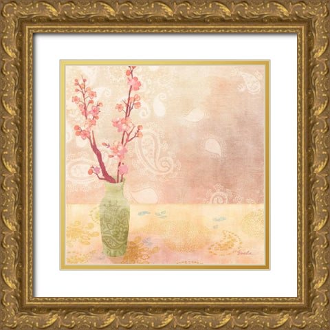 Vase of Cherry Blossoms I Gold Ornate Wood Framed Art Print with Double Matting by Evelia Designs