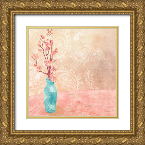 Vase of Cherry Blossoms II Gold Ornate Wood Framed Art Print with Double Matting by Evelia Designs