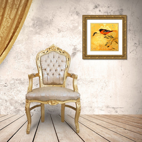 Oriole and Cartouche I Gold Ornate Wood Framed Art Print with Double Matting by Evelia Designs
