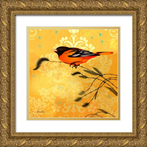 Oriole and Cartouche I Gold Ornate Wood Framed Art Print with Double Matting by Evelia Designs