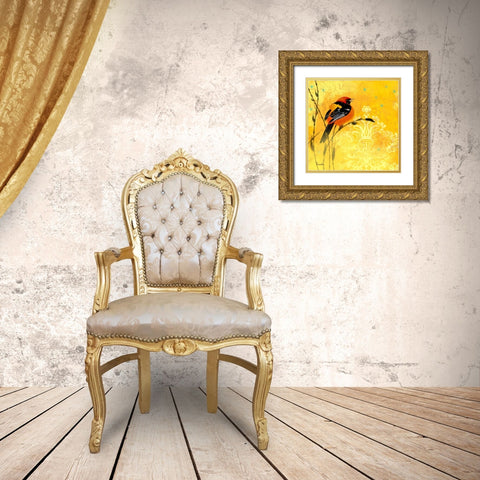 Oriole and Cartouche II Gold Ornate Wood Framed Art Print with Double Matting by Evelia Designs