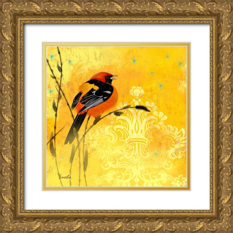 Oriole and Cartouche II Gold Ornate Wood Framed Art Print with Double Matting by Evelia Designs