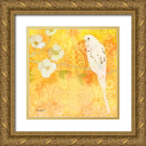Budgie and Cartouche I Gold Ornate Wood Framed Art Print with Double Matting by Evelia Designs
