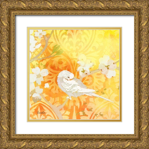 Budgie and Cartouche II Gold Ornate Wood Framed Art Print with Double Matting by Evelia Designs