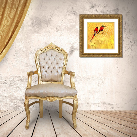 Wren on Yellow II Gold Ornate Wood Framed Art Print with Double Matting by Evelia Designs