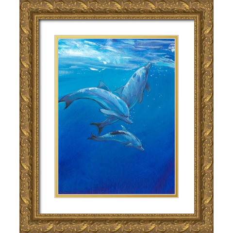 Under Sea Dolphins Gold Ornate Wood Framed Art Print with Double Matting by OToole, Tim