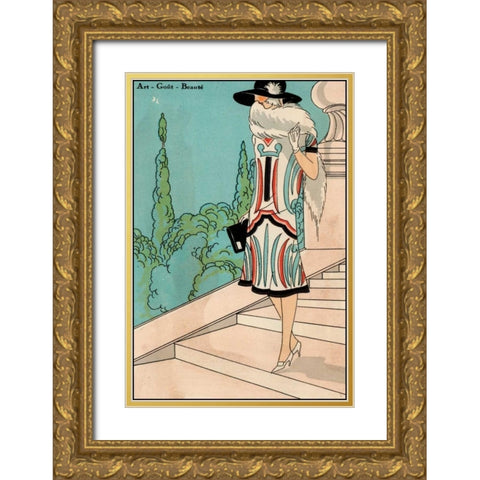 Vintage Couture V Gold Ornate Wood Framed Art Print with Double Matting by Unknown