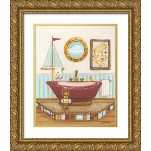 Nautical Bath I Gold Ornate Wood Framed Art Print with Double Matting by Russell, Wendy