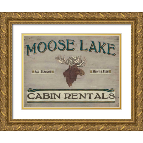 Lodge Sign IV Gold Ornate Wood Framed Art Print with Double Matting by Vess, June Erica