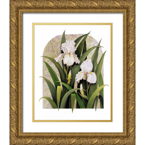 Iris Vignette Gold Ornate Wood Framed Art Print with Double Matting by Matcham, Marcia