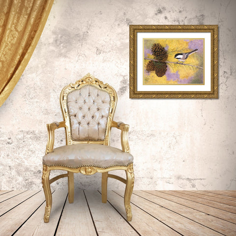 Chickadee in the Pines II Gold Ornate Wood Framed Art Print with Double Matting by Matcham, Marcia