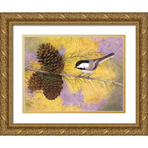 Chickadee in the Pines II Gold Ornate Wood Framed Art Print with Double Matting by Matcham, Marcia