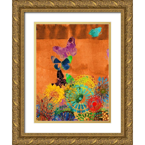 Butterfly Panorama Triptych II Gold Ornate Wood Framed Art Print with Double Matting by Jasper, Sisa