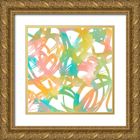 Colorful Flow I Gold Ornate Wood Framed Art Print with Double Matting by Saunders, Alonzo