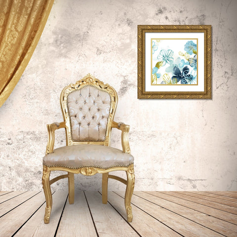 Aqua Flora II Gold Ornate Wood Framed Art Print with Double Matting by Vess, June Erica
