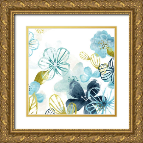 Aqua Flora II Gold Ornate Wood Framed Art Print with Double Matting by Vess, June Erica