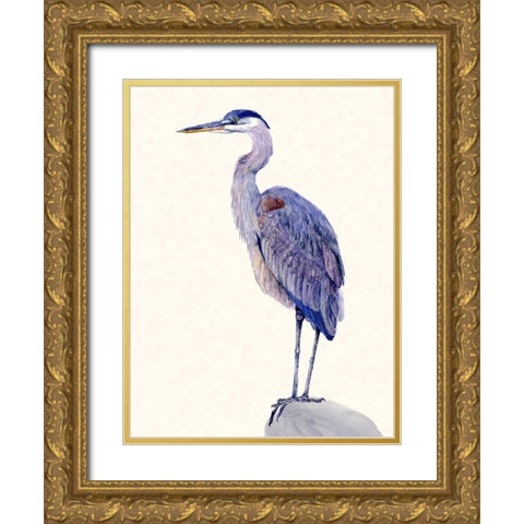 Heron Study I Gold Ornate Wood Framed Art Print with Double Matting by Wang, Melissa