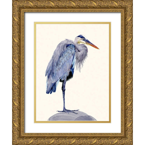 Heron Study II Gold Ornate Wood Framed Art Print with Double Matting by Wang, Melissa