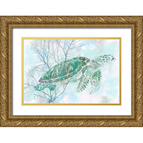 Watercolor Sea Turtle I Gold Ornate Wood Framed Art Print with Double Matting by Studio W