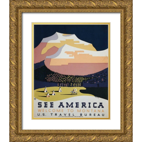See America IV Gold Ornate Wood Framed Art Print with Double Matting by Studio W