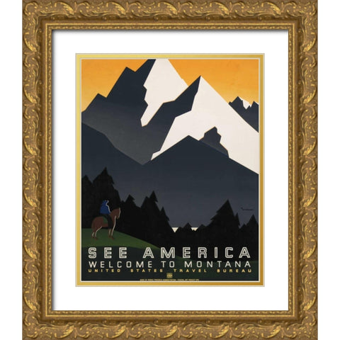 See America VI Gold Ornate Wood Framed Art Print with Double Matting by Studio W
