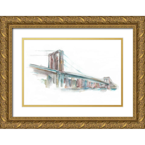 Watercolor Bridge Sketch II Gold Ornate Wood Framed Art Print with Double Matting by Harper, Ethan