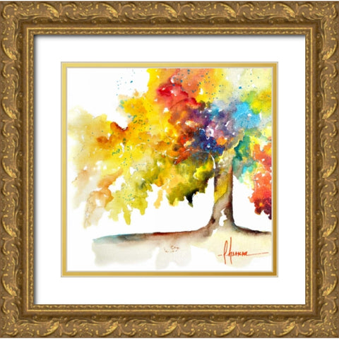 Rainbow Trees I Gold Ornate Wood Framed Art Print with Double Matting by Herrera, Leticia