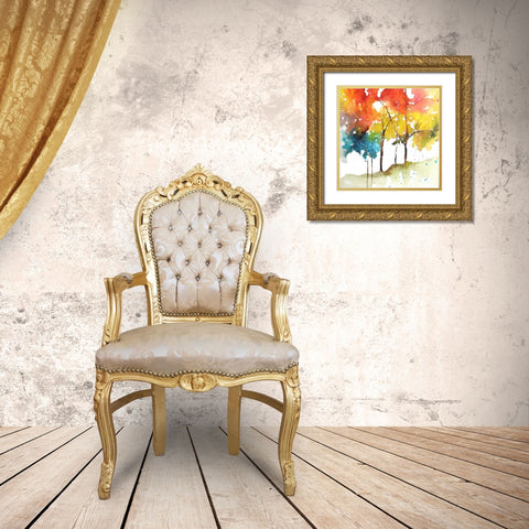 Rainbow Trees II Gold Ornate Wood Framed Art Print with Double Matting by Herrera, Leticia
