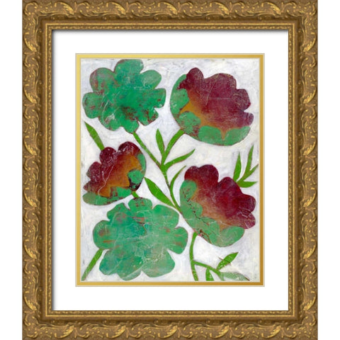 Verdigris Blooms I Gold Ornate Wood Framed Art Print with Double Matting by Zarris, Chariklia