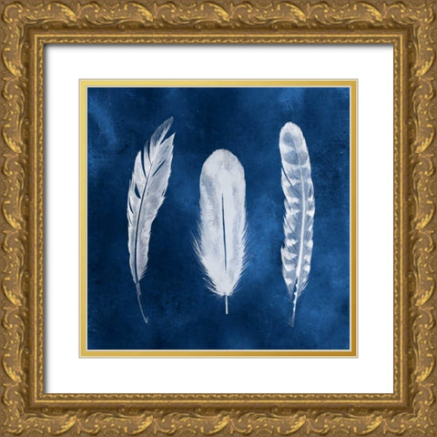 Cyanotype Feathers I Gold Ornate Wood Framed Art Print with Double Matting by Popp, Grace