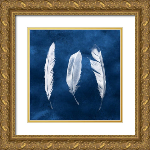 Cyanotype Feathers II Gold Ornate Wood Framed Art Print with Double Matting by Popp, Grace