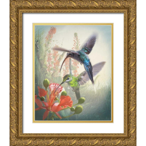 Hummingbird Cycle I Gold Ornate Wood Framed Art Print with Double Matting by Quintero, Sonja