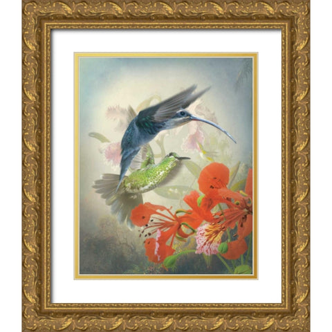 Hummingbird Cycle II Gold Ornate Wood Framed Art Print with Double Matting by Quintero, Sonja
