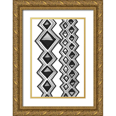 Mud Cloth Study I Gold Ornate Wood Framed Art Print with Double Matting by Stramel, Renee W.